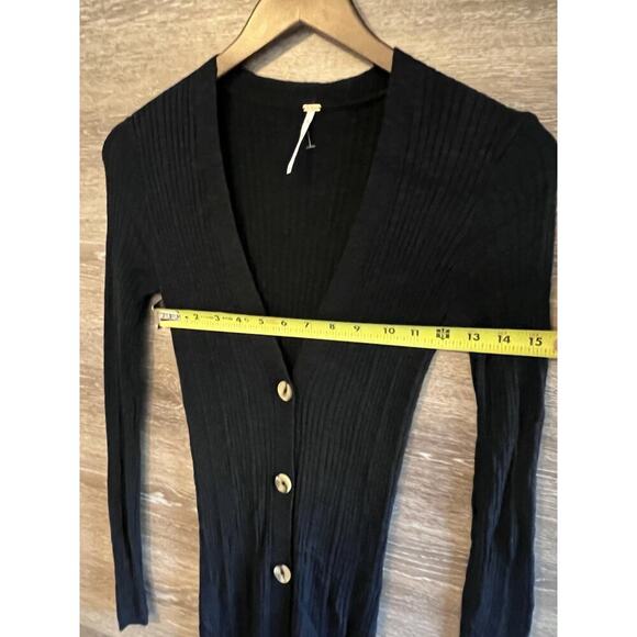 Free People Free-Est Hailee Long Sleeve Sweater Dress Waffle Black XS Button - Picture 9 of 12